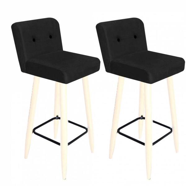 Kit 02 Banqueta Alta Branco Botão Preto Corino Preto