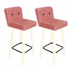 Kit 02 Banqueta Alta Branco Botão Preto Suede Rose Gold