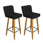 Kit 02 Banqueta Alta Castanho Botão Corino Preto