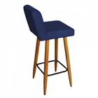 Kit 02 Banqueta Alta Castanho Botão Suede Azul Marinho