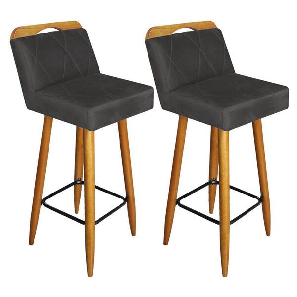 Kit 02 Banqueta Alta Castanho Suede Cinza