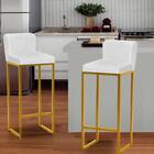 Kit 02 Banqueta Alta Com Encosto Dourado Corino Branco