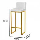 Kit 02 Banqueta Alta Com Encosto Dourado Corino Branco