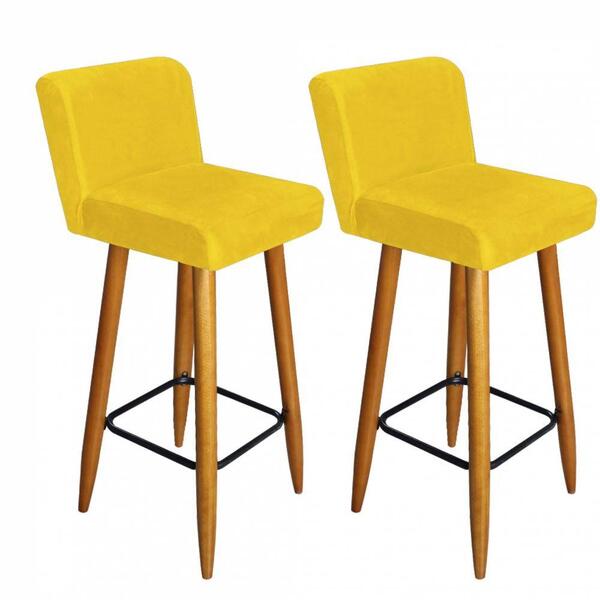 Kit 02 Banqueta Alta Com Encosto Lana Castanho Amarelo