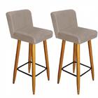 Kit 02 Banqueta Alta Com Encosto Lana Castanho Suede Bege