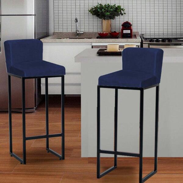 Kit 02 Banqueta Alta Com Encosto Preto Azul Marinho