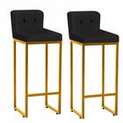 Kit 02 Banqueta Alta Dourado Botão Preto Preto