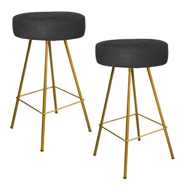 Kit 02 Banqueta Alta Laisa Dourado Corino Preto