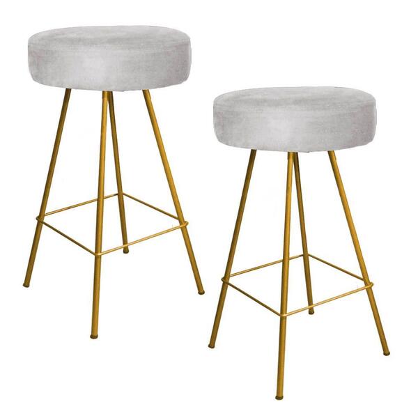 Kit 02 Banqueta Alta Laisa Dourado Suede Cinza