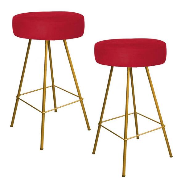 Kit 02 Banqueta Alta Laisa Dourado Suede Vermelho