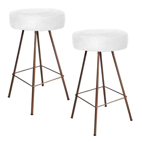 Kit 02 Banqueta Alta Laisa Ferro Bronze Suede Branco