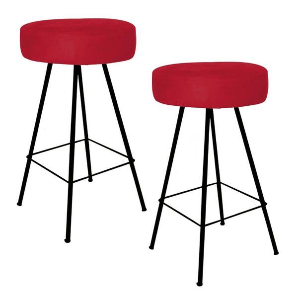 Kit 02 Banqueta Alta Laisa Ferro Preto Suede Vermelho