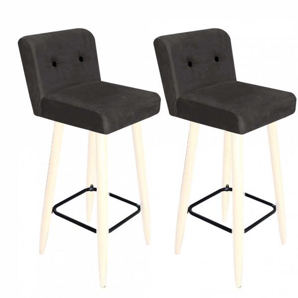 Kit 02 Banqueta Alta Lana Botão Preto Cinza