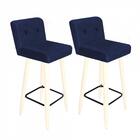 Kit 02 Banqueta Alta Lana Branco Botão Azul Marinho