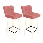 Kit 02 Banqueta Alta Lana Branco Botão Rose Gold