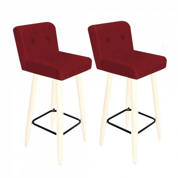 Kit 02 Banqueta Alta Lana Branco Botão Vermelho