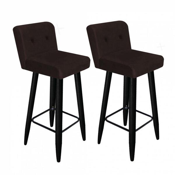 Kit 02 Banqueta Alta Lana Preto Botão Marrom