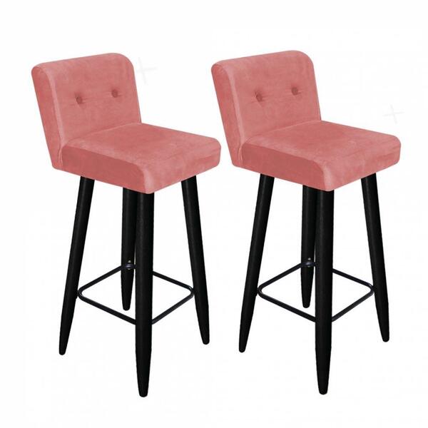 Kit 02 Banqueta Alta Lana Preto Botão Rose Gold