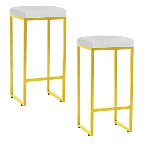 Kit 02 Banqueta Alta Lara Dourado Corino Branco