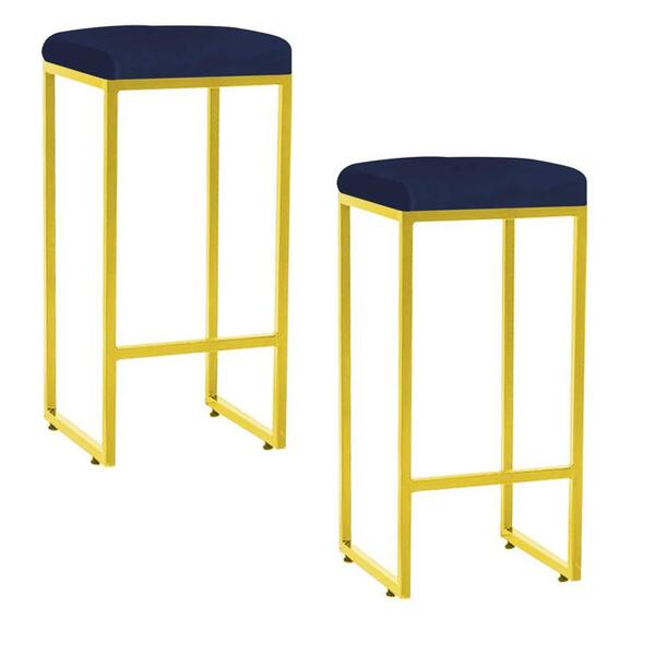 Kit 02 Banqueta Alta Lara Ferro Dourado Azul Marinho