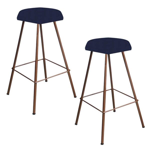 Kit 02 Banqueta Alta Lari Eiffel Bronze Azul Marinho