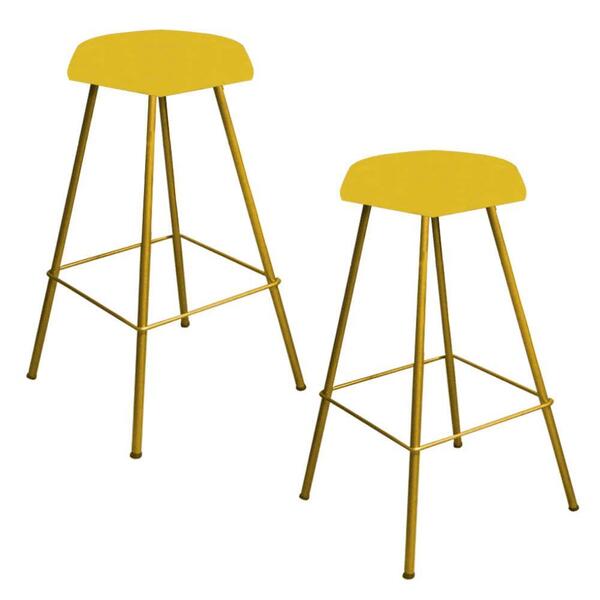 Kit 02 Banqueta Alta Lari Eiffel Dourado Amarelo