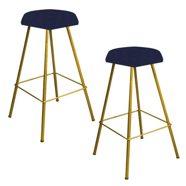 Kit 02 Banqueta Alta Lari Eiffel Dourado Azul Marinho