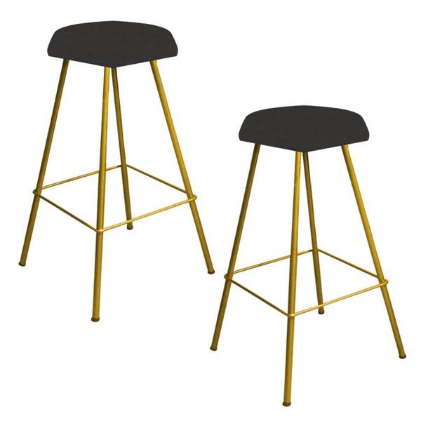 Kit 02 Banqueta Alta Lari Eiffel Dourado Cinza