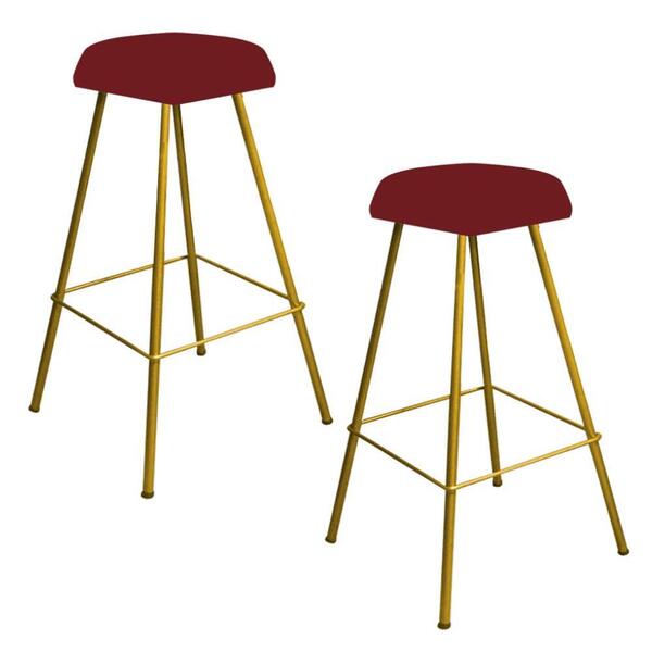 Kit 02 Banqueta Alta Lari Eiffel Dourado Vermelho