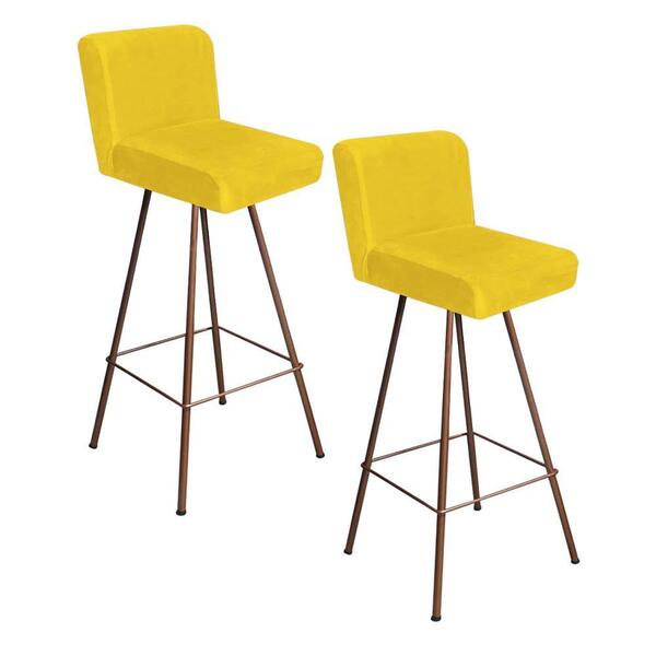 Kit 02 Banqueta Alta Lexi Bronze Suede Amarelo