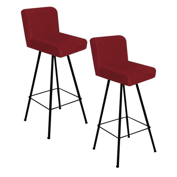 Kit 02 Banqueta Alta Lexi Com Encosto Preto Vermelho
