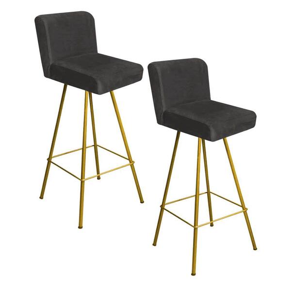 Kit 02 Banqueta Alta Lexi Dourado Corino Cinza