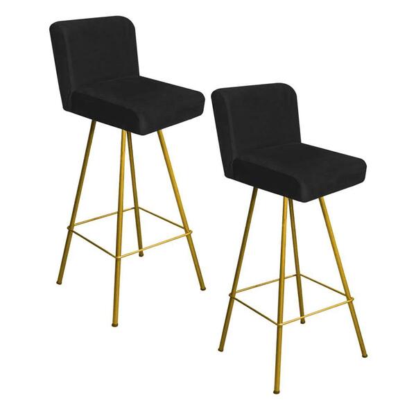 Kit 02 Banqueta Alta Lexi Dourado Suede Preto