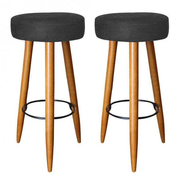 Kit 02 Banqueta Alta Lia Pé Palito Castanho Preto