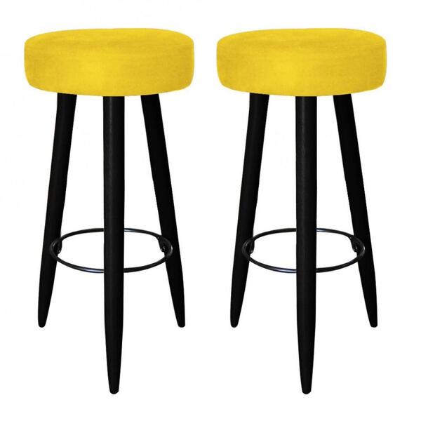 Kit 02 Banqueta Alta Lia Preto Suede Amarelo