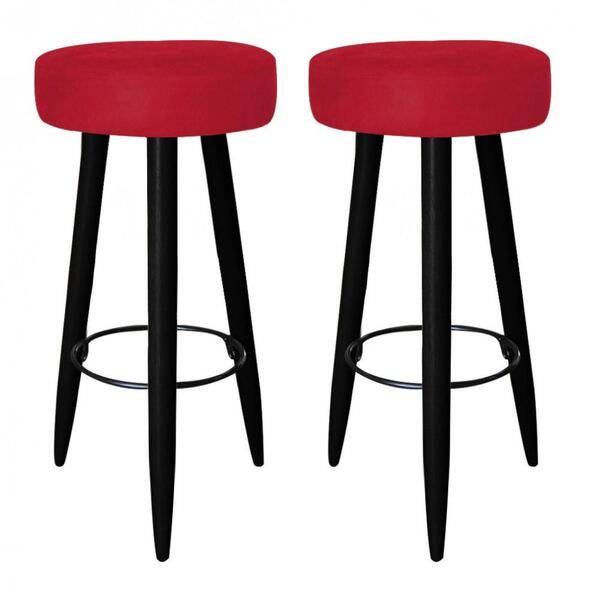 Kit 02 Banqueta Alta Lia Preto Suede Vermelho