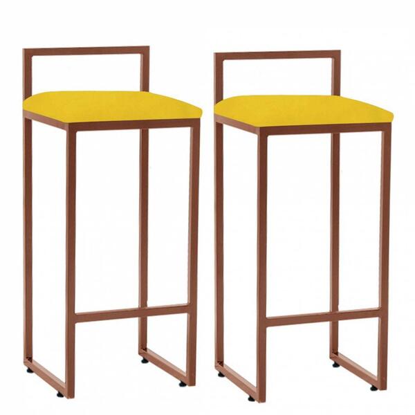 Kit 02 Banqueta Alta Lina Bronze Corino Amarelo