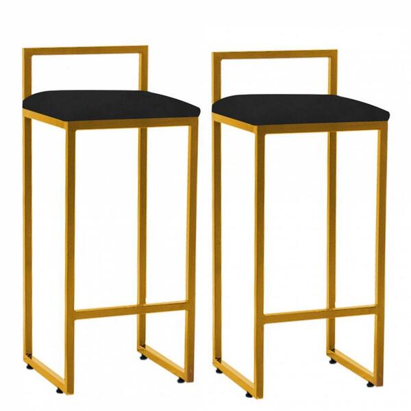 Kit 02 Banqueta Alta Lina Dourado Suede Preto