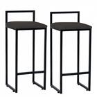 Kit 02 Banqueta Alta Lina Preto Corino Cinza