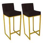 Kit 02 Banqueta Alta Linne Dourado Corino Marrom