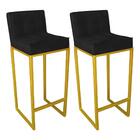 Kit 02 Banqueta Alta Linne Dourado Corino Preto