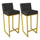 Kit 02 Banqueta Alta Linne Dourado Suede Cinza