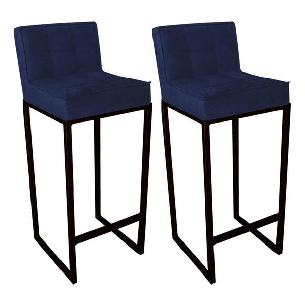 Kit 02 Banqueta Alta Linne Preto Suede Azul Marinho
