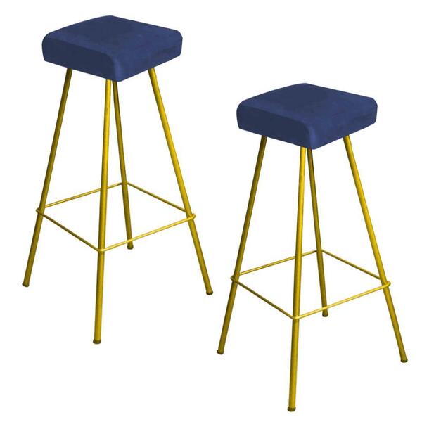 Kit 02 Banqueta Alta Lira Eiffel Dourado Azul Marinho