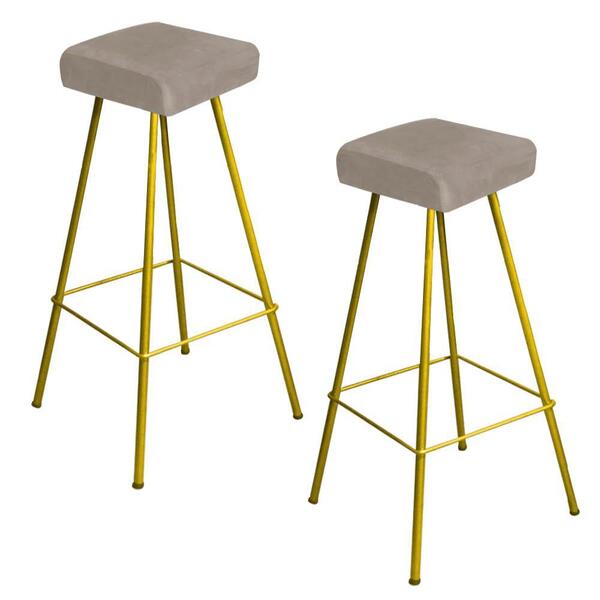 Kit 02 Banqueta Alta Lira Eiffel Dourado Bege