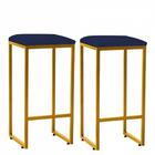 Kit 02 Banqueta Alta Lua Dourado Azul Marinho