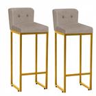 Kit 02 Banqueta Alta Lucca Dourado Botão Bege