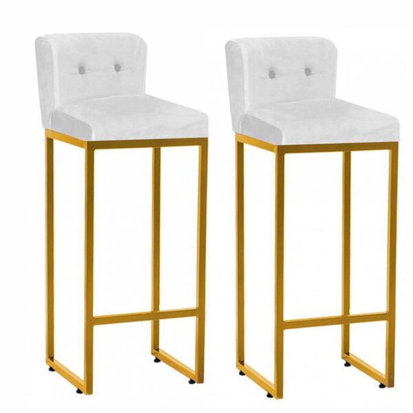 Kit 02 Banqueta Alta Lucca Dourado Botão Branco