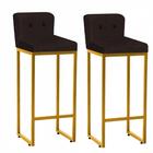 Kit 02 Banqueta Alta Lucca Dourado Botão Marrom