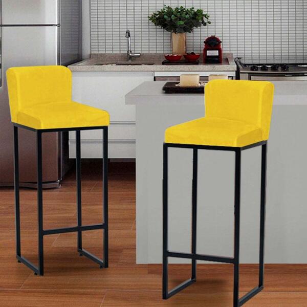 Kit 02 Banqueta Alta Lucca Ferro Preto Amarelo